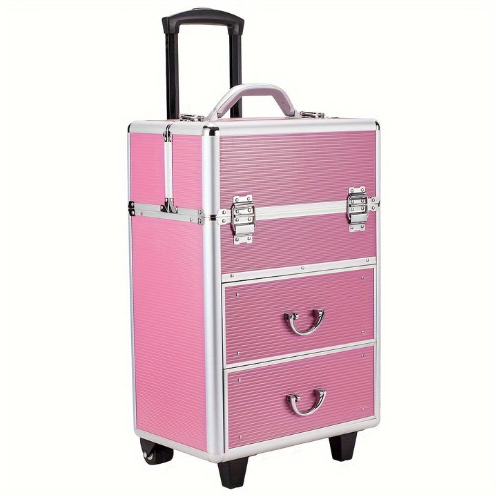 4-tier Lockable Cosmetic Makeup Train Case With Extendable Trays Pink For Beauty Salon - Total Trends Fusion