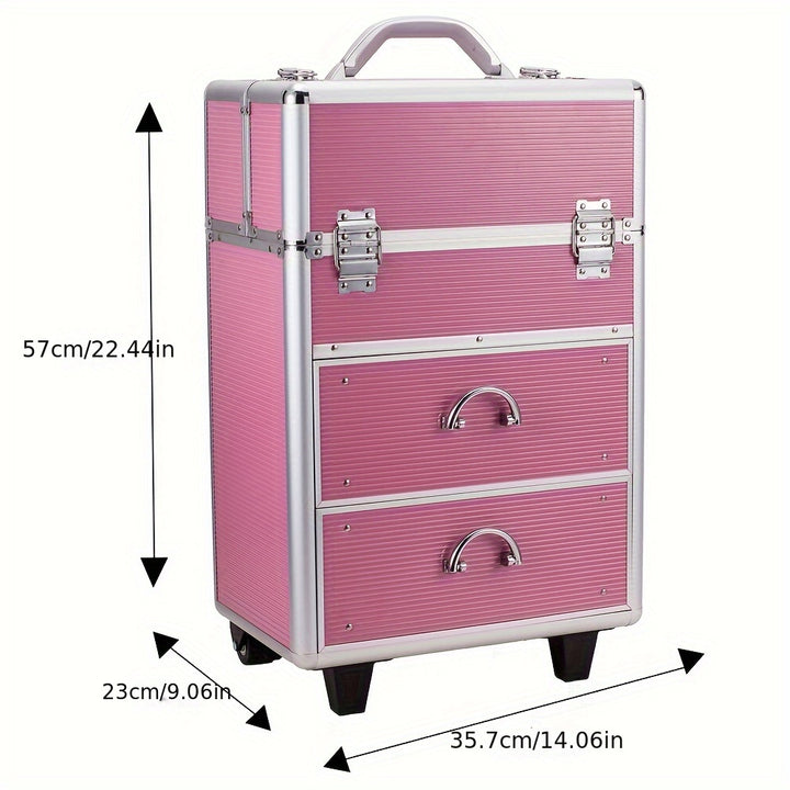 4-tier Lockable Cosmetic Makeup Train Case With Extendable Trays Pink For Beauty Salon - Total Trends Fusion