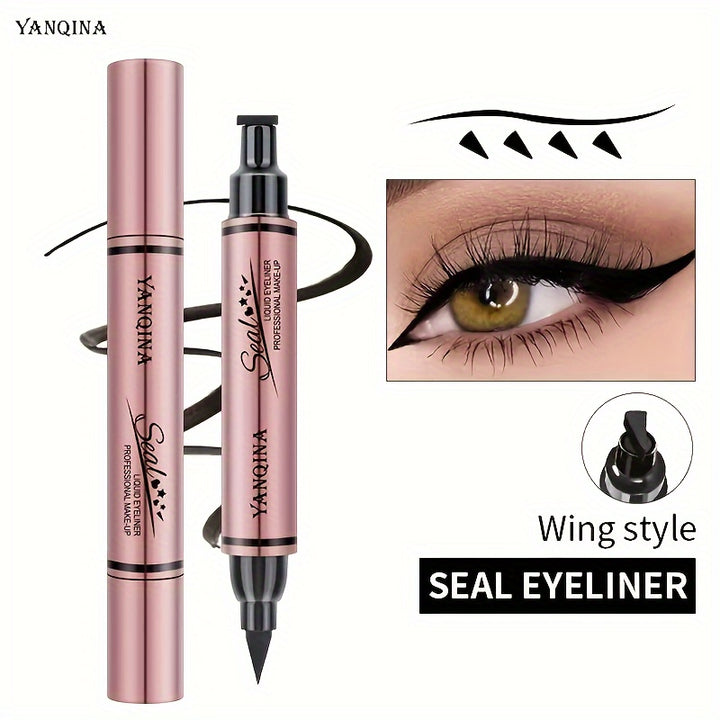 3pcs Nature Makeup Effect Black Eyeliner Stamp - Waterproof, Smudge Proof Liquid Liner Pen With Winged, Star, And Heart Stamps For Easy Cat Eye Stencil Tool - All Eye Shapes Compatible - Total Trends Fusion