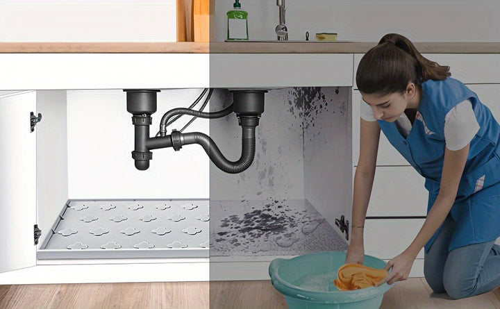 1pc Under Sink Mats For Kitchen 34" X 22" Silicone Under Sink Mat For Bottom Of Kitchen Sink, Drip Tray Liner For Kitchen Bathroom Cabinets Hold Up To 3.3 Callons Liquid - For Restaurant Use Dark Grey