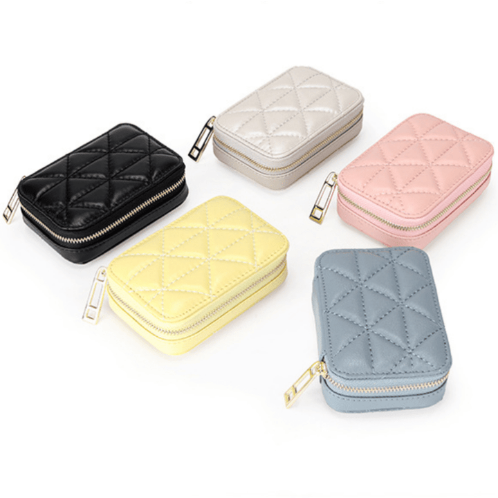 1pc Portable High-definition Mirror Cowhide Lipstick Storage Bag Makeup Bag Coin Purse