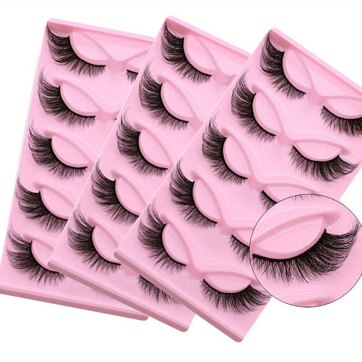 3 Packs of 15 Pairs Long Cat Eye Lashes - Wispy, Elongated, Thick, and Dramatic False Eyelashes for a Sultry Look - Reusable Strip Lashes for a Glamorous Eye Makeup - Total Trends Fusion