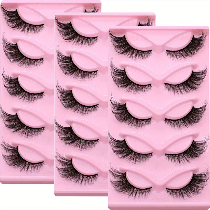 3 Packs of 15 Pairs Long Cat Eye Lashes - Wispy, Elongated, Thick, and Dramatic False Eyelashes for a Sultry Look - Reusable Strip Lashes for a Glamorous Eye Makeup - Total Trends Fusion