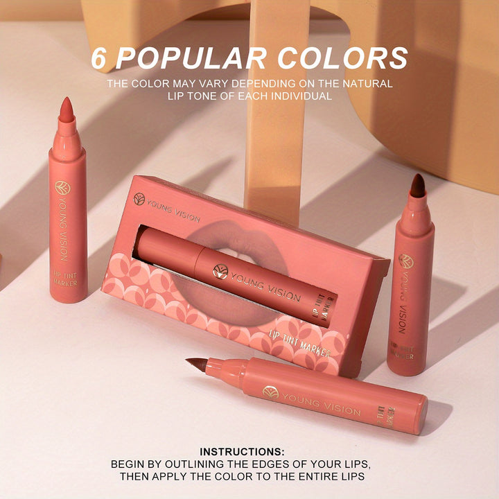 YOUNG VISION Lip Tint Marker 3 PCS Set, Lightweight Lip Stain, Liquid lipstick with Nude Matte Shades, Lip Liner and Stick 2-in-1, Long Wearing and Waterproof - Total Trends Fusion