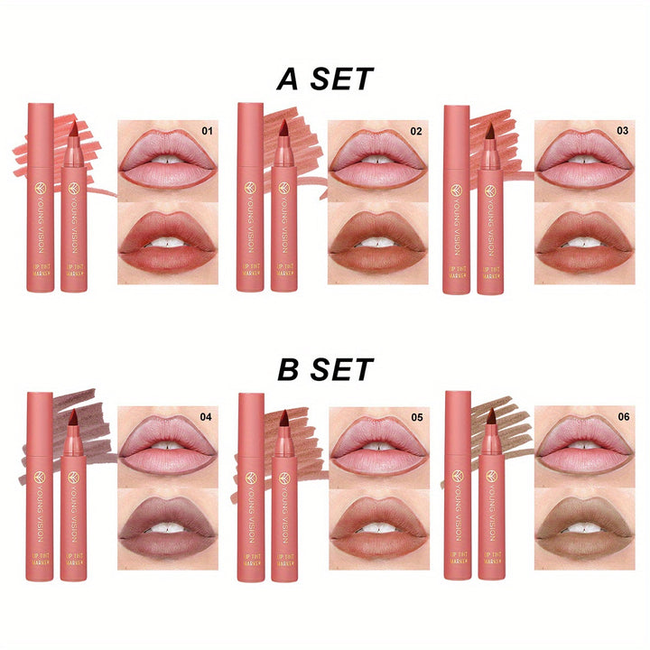 YOUNG VISION Lip Tint Marker 3 PCS Set, Lightweight Lip Stain, Liquid lipstick with Nude Matte Shades, Lip Liner and Stick 2-in-1, Long Wearing and Waterproof - Total Trends Fusion