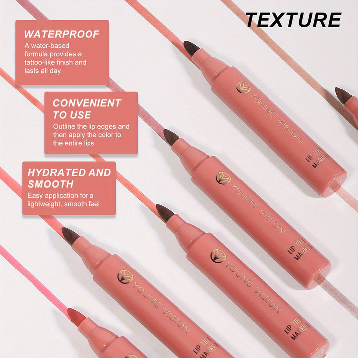 YOUNG VISION Lip Tint Marker 3 PCS Set, Lightweight Lip Stain, Liquid lipstick with Nude Matte Shades, Lip Liner and Stick 2-in-1, Long Wearing and Waterproof - Total Trends Fusion