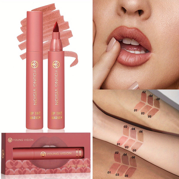 YOUNG VISION Lip Tint Marker 3 PCS Set, Lightweight Lip Stain, Liquid lipstick with Nude Matte Shades, Lip Liner and Stick 2-in-1, Long Wearing and Waterproof