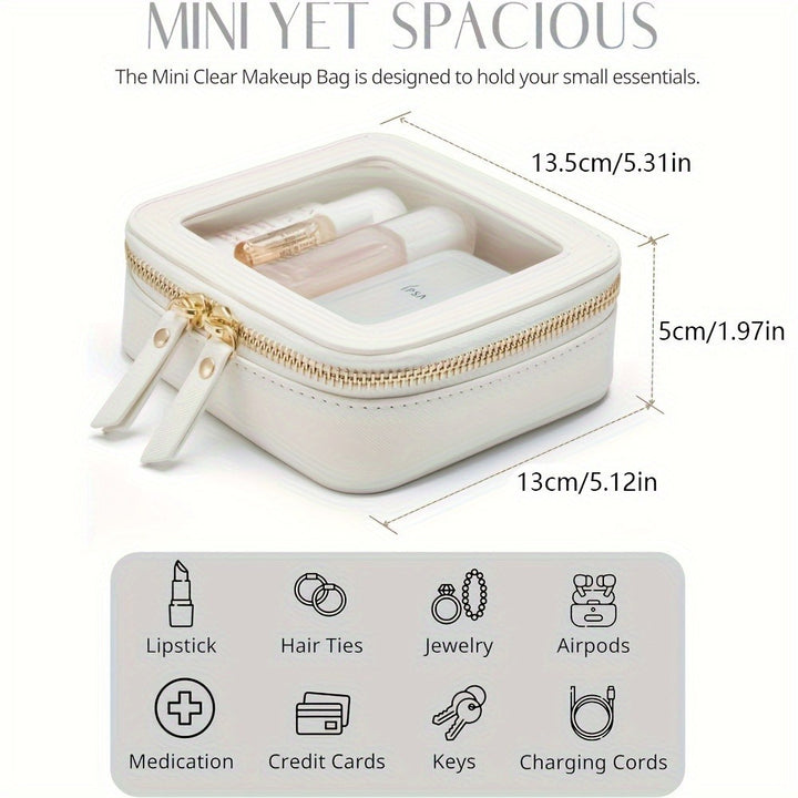 Mini Travel Makeup Bag With Zipper, Cosmetic Pouch For School, Cute Clear Travel Square Pouch, Toiletry Bag - Total Trends Fusion