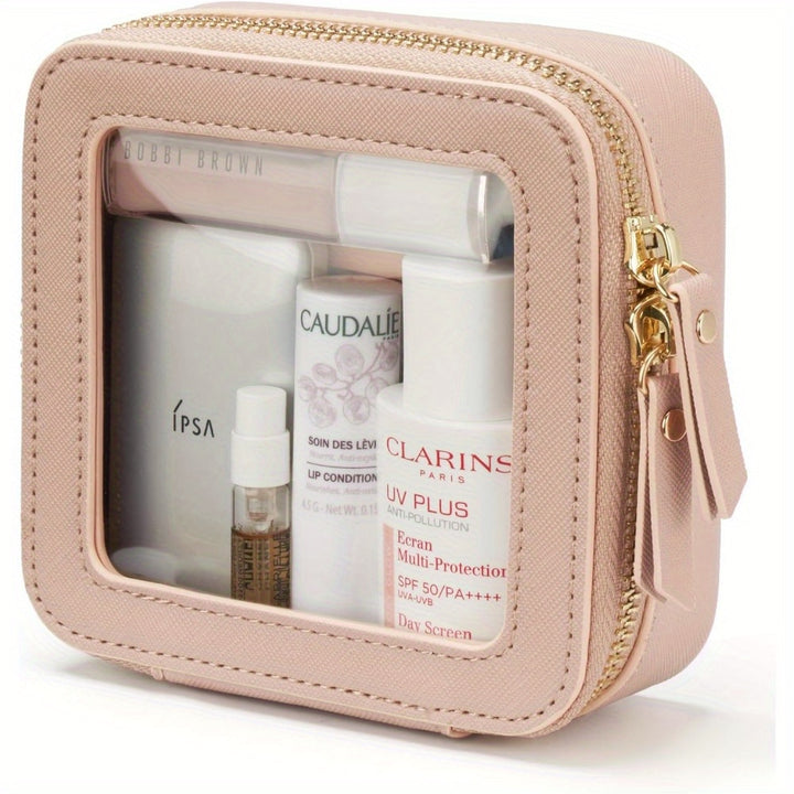 Mini Travel Makeup Bag With Zipper, Cosmetic Pouch For School, Cute Clear Travel Square Pouch, Toiletry Bag