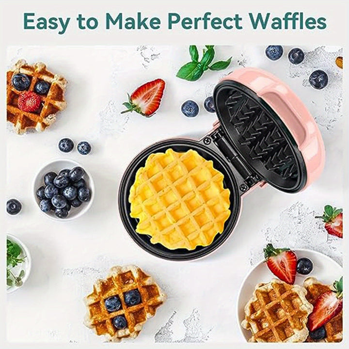 Mini Waffle Maker, 550W Waffle Iron, Ready Indicator Light, Cool Touch Handle, Non Stick Coating, Compact Size, Pink - Total Trends Fusion