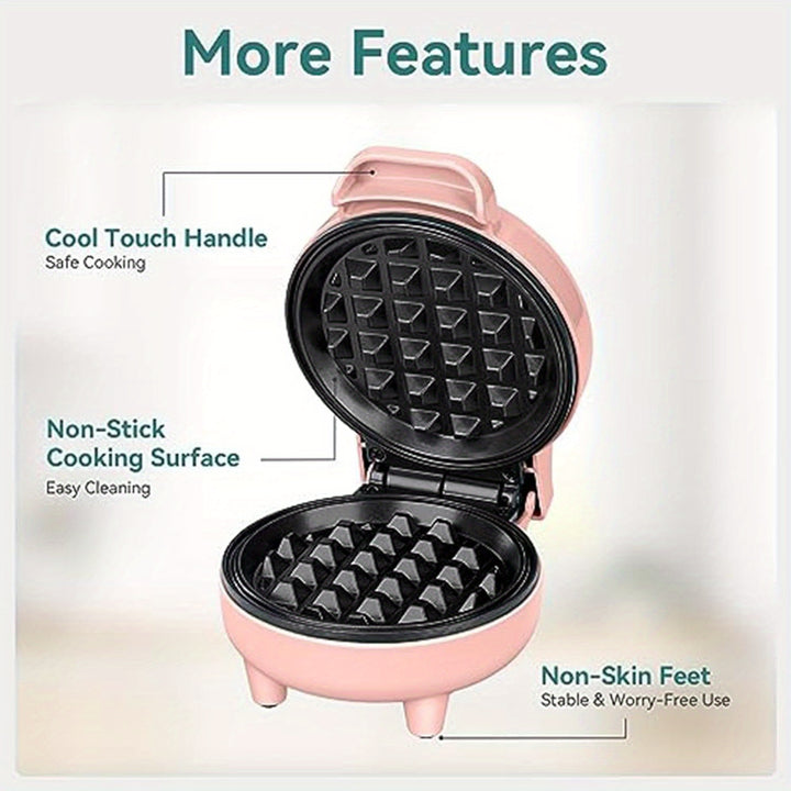 Mini Waffle Maker, 550W Waffle Iron, Ready Indicator Light, Cool Touch Handle, Non Stick Coating, Compact Size, Pink - Total Trends Fusion