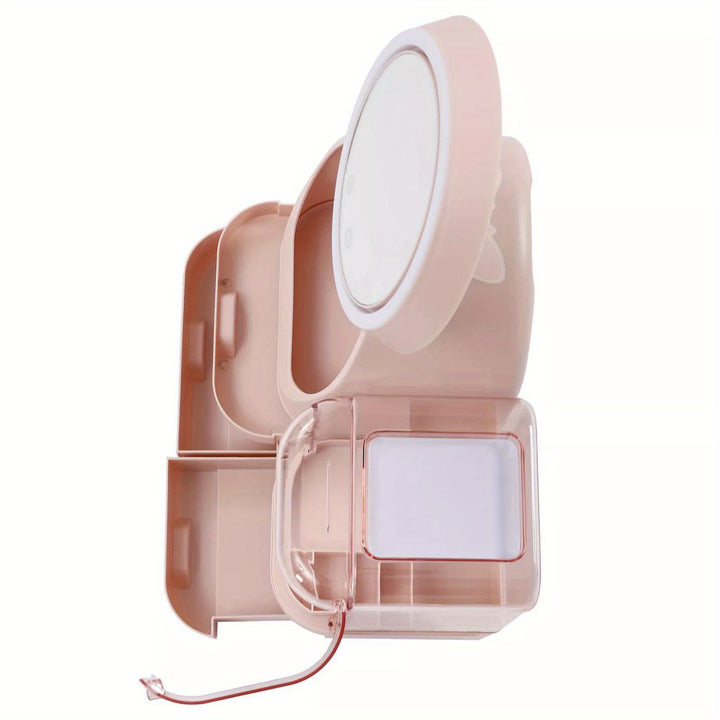 Desktop Cosmetic Storage Box Makeup Jewelry Beauty Case W/ Mirror Led Light Pink - Total Trends Fusion