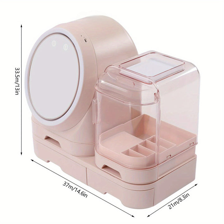 Desktop Cosmetic Storage Box Makeup Jewelry Beauty Case W/ Mirror Led Light Pink - Total Trends Fusion