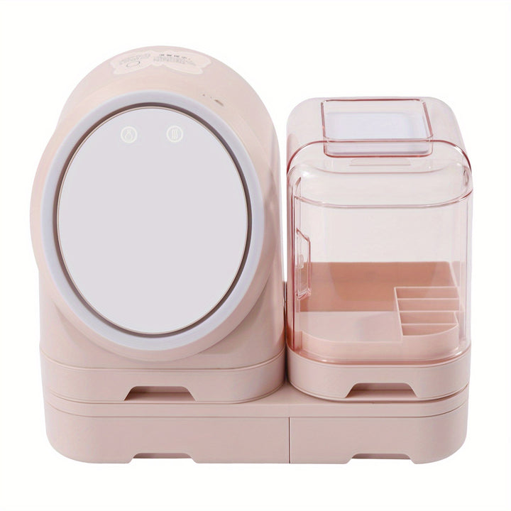 Desktop Cosmetic Storage Box Makeup Jewelry Beauty Case W/ Mirror Led Light Pink - Total Trends Fusion