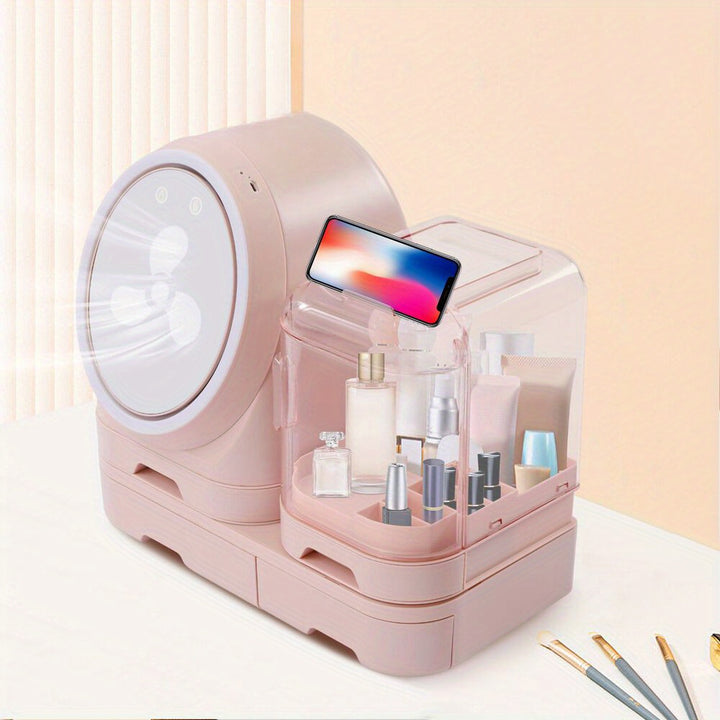 Desktop Cosmetic Storage Box Makeup Jewelry Beauty Case W/ Mirror Led Light Pink - Total Trends Fusion