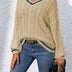 "Cozy Autumn Vibes: Women’s Color Block V-Neck Knit Sweater | Stylish Fall Wardrobe"