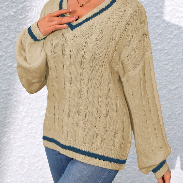 "Cozy Autumn Vibes: Women’s Color Block V-Neck Knit Sweater | Stylish Fall Wardrobe"