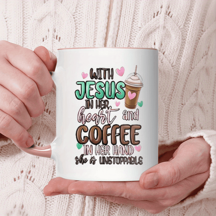 "With Jesus in Her Heart Coffee Mug | 11oz Christian-Themed Ceramic Cup