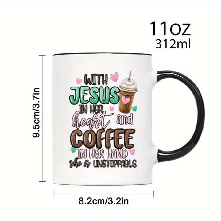 "With Jesus in Her Heart Coffee Mug | 11oz Christian-Themed Ceramic Cup