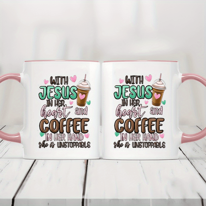 "With Jesus in Her Heart Coffee Mug | 11oz Christian-Themed Ceramic Cup