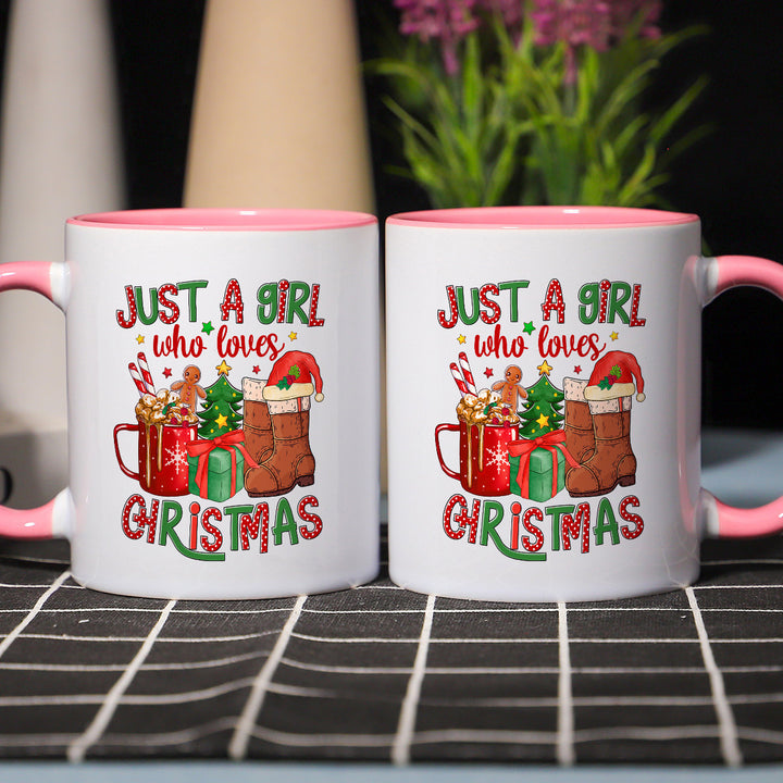 "Just A Girl Who Loves Christmas Mug | Funny 11oz Ceramic Coffee Cup with Festive Design"