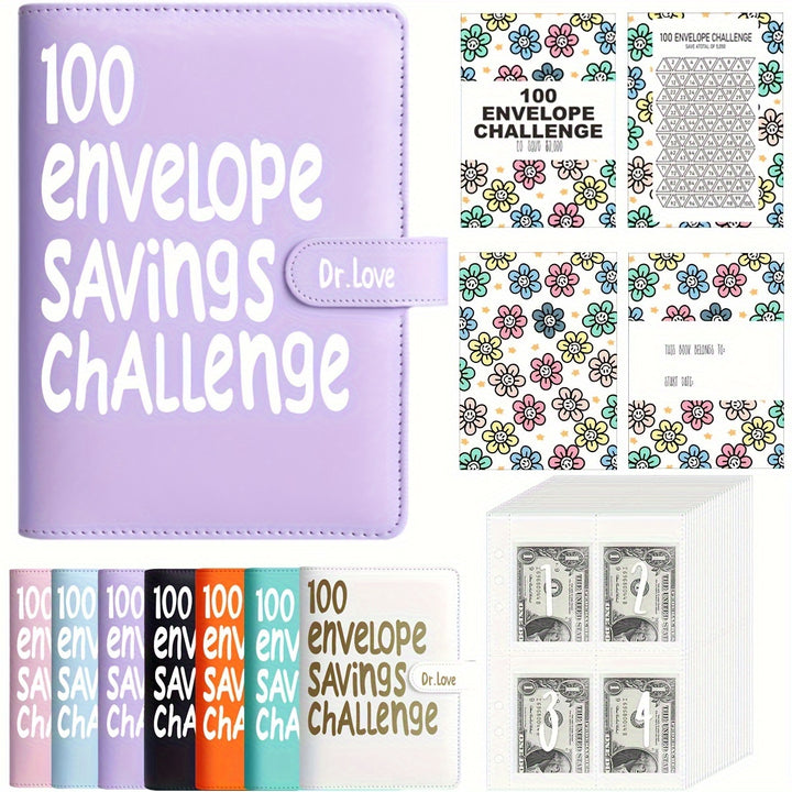 100 Envelope Savings Challenge Binder - Cash Savings Planner with Numbered Pockets to Save $5050 in 100 Days, Coin Envelope Budget Book with Tracker by Dr.Love - Total Trends Fusion