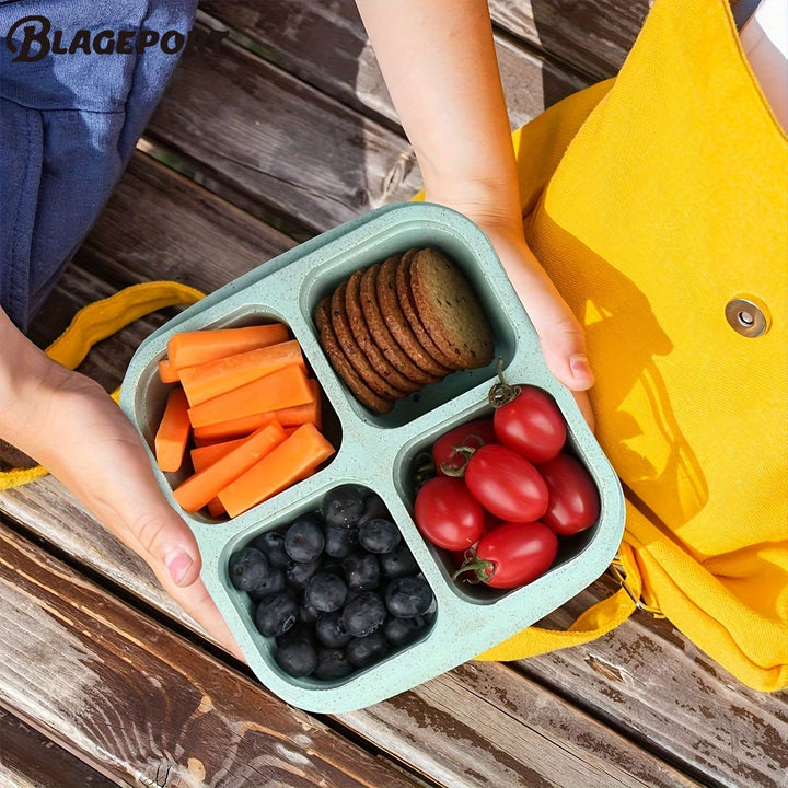 12 Pcs Bento Snack Containers 4 Divided Compartments Wheat Straw Snack Box with Lid Reusable Meal Prep Lunch Box Food Storage Containers for Adults Travel Work - Total Trends Fusion