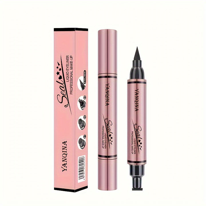 3pcs Nature Makeup Effect Black Eyeliner Stamp - Waterproof, Smudge Proof Liquid Liner Pen With Winged, Star, And Heart Stamps For Easy Cat Eye Stencil Tool - All Eye Shapes Compatible - Total Trends Fusion