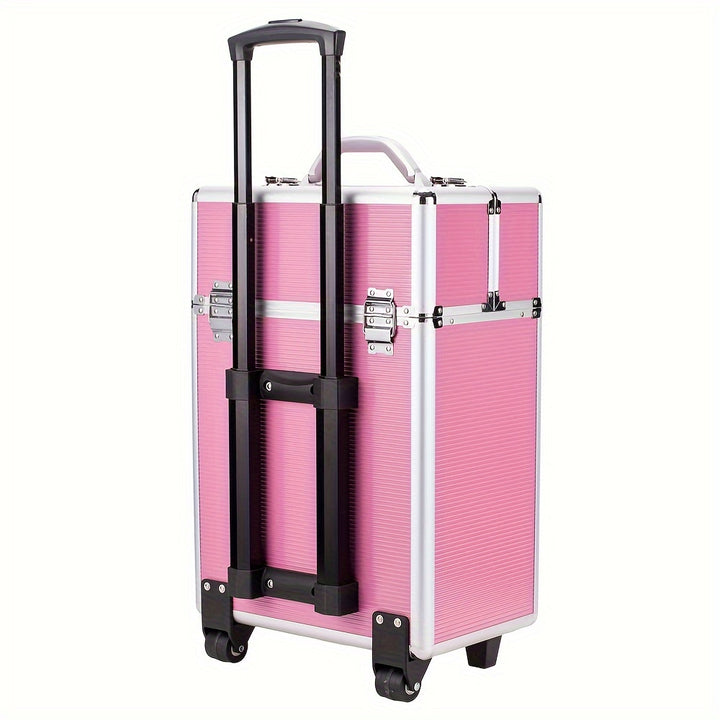 4-tier Lockable Cosmetic Makeup Train Case With Extendable Trays Pink For Beauty Salon - Total Trends Fusion