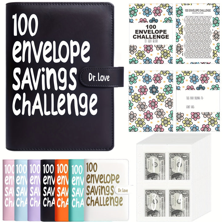 100 Envelope Savings Challenge Binder - Cash Savings Planner with Numbered Pockets to Save $5050 in 100 Days, Coin Envelope Budget Book with Tracker by Dr.Love - Total Trends Fusion