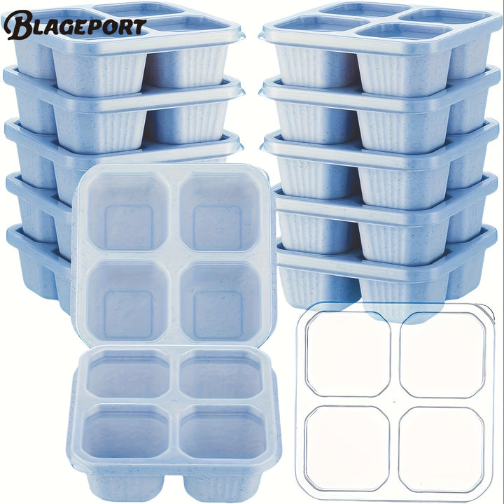 12 Pcs Bento Snack Containers 4 Divided Compartments Wheat Straw Snack Box with Lid Reusable Meal Prep Lunch Box Food Storage Containers for Adults Travel Work - Total Trends Fusion