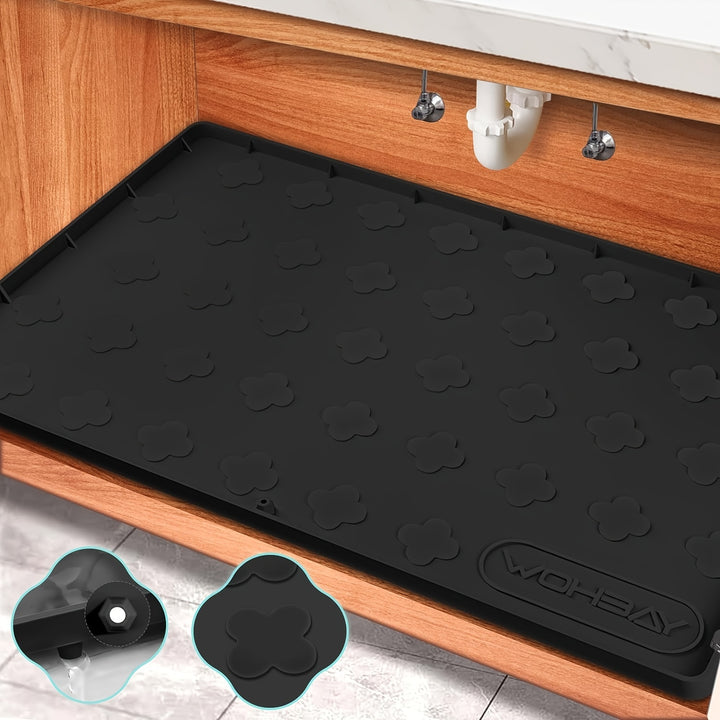 1pc Under Sink Mats For Kitchen 34" X 22" Silicone Under Sink Mat For Bottom Of Kitchen Sink, Drip Tray Liner For Kitchen Bathroom Cabinets Hold Up To 3.3 Callons Liquid - For Restaurant Use Dark Grey - Total Trends Fusion