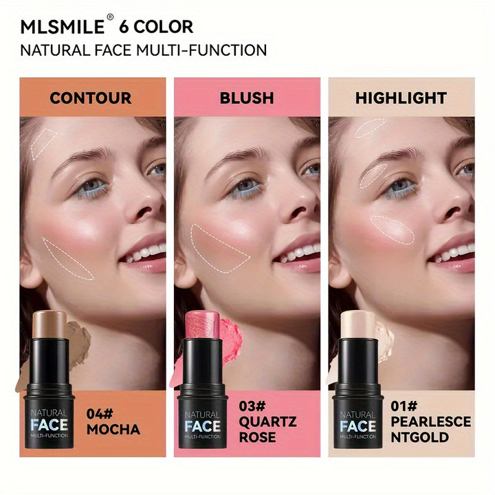 6Pcs Contour Stick, Highlighter Stick, Blush Stick 3Pcs Cream Contour Kit with Contour Brush, Create Face Contour, Non-greasy, Waterproof Long-lasting Effect, Highlighter Makeup Stick for Beginner Medium - Total Trends Fusion