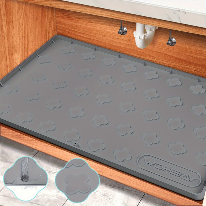 1pc Under Sink Mats For Kitchen 34" X 22" Silicone Under Sink Mat For Bottom Of Kitchen Sink, Drip Tray Liner For Kitchen Bathroom Cabinets Hold Up To 3.3 Callons Liquid - For Restaurant Use Dark Grey - Total Trends Fusion