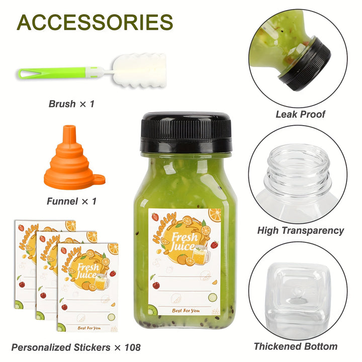 100pcs 4 Oz Bottles, Reusable Mini JuiceBottles With Lids, Labels, Funnel And Brush BeverageContainers For Juicing, Milk And Beverages - Total Trends Fusion