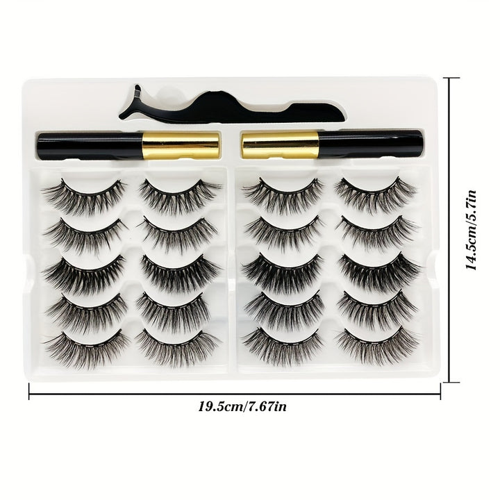 10 Pairs Magnetic Eyelashes Kit - Natural Looking, Reusable, Easy to Wear, No Glue Needed, 3D 5D False Lashes with Latest Six Magnets Technology, Long-Lasting, Water Resistant, and Gentle on Eyes - Total Trends Fusion