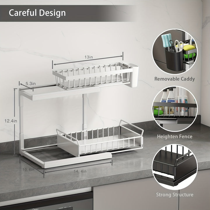 2 Tier Pull Out Cabinet Organizer, Metal Under Sink Organizer Slide Out Cabinet Drawers Heavy Duty Pull Out Shelves for Kitchen, Pantry, Bathroom White - Total Trends Fusion