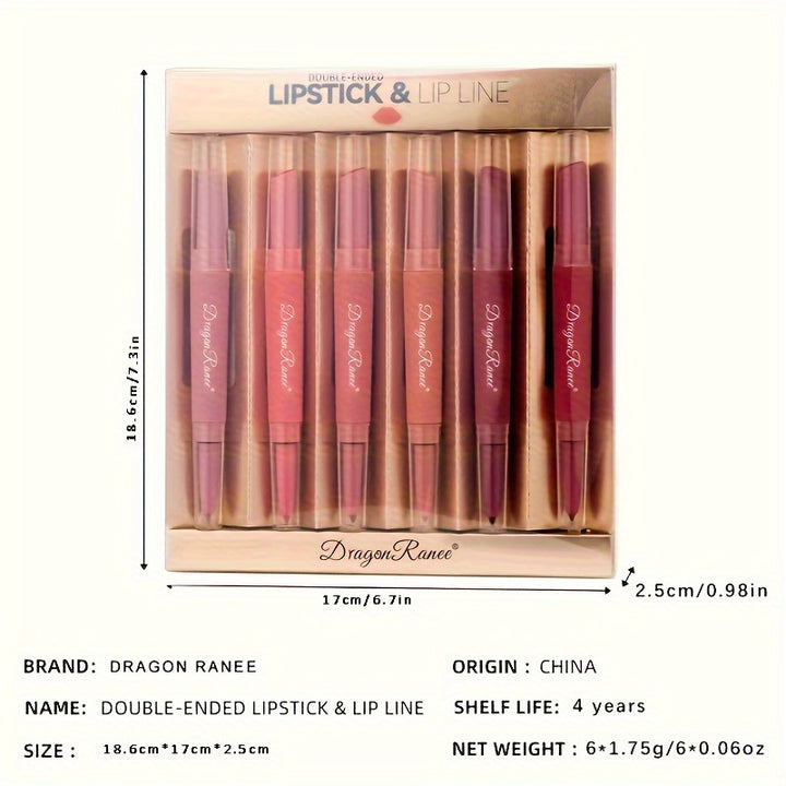 Velvet Matte Lipstick & Lip Liner Set, Dual-Ended, Long-Lasting, Waterproof, Smudge-Proof, 2 In 1 Lip Makeup, 6-color Lip Gloss Gift Set, Ideal Mother's Day Gift Set For Women - Total Trends Fusion