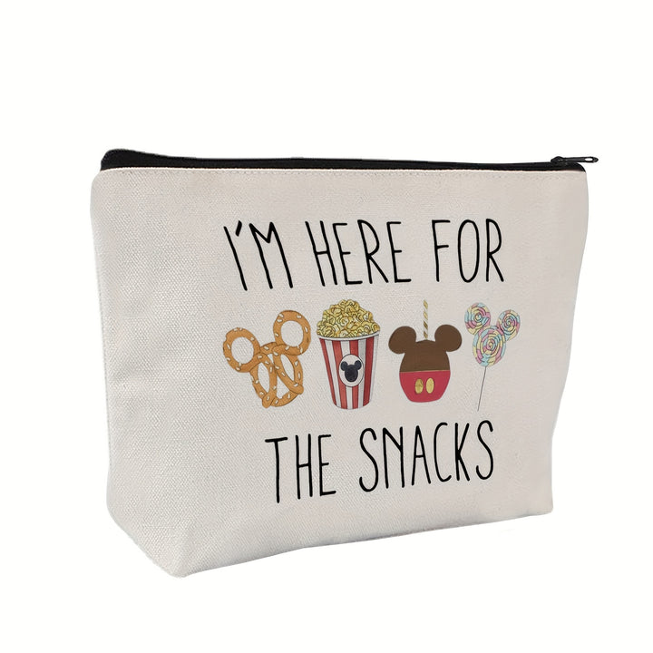 Chic 'I'm Here for the Snacks' Canvas Makeup Bag - Perfect Cosmetic & Toiletry Travel Pouch, Ideal Gift for Birthdays & Christmas - Total Trends Fusion