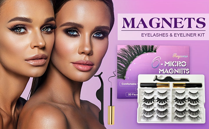 10 Pairs Magnetic Eyelashes Kit - Natural Looking, Reusable, Easy to Wear, No Glue Needed, 3D 5D False Lashes with Latest Six Magnets Technology, Long-Lasting, Water Resistant, and Gentle on Eyes - Total Trends Fusion