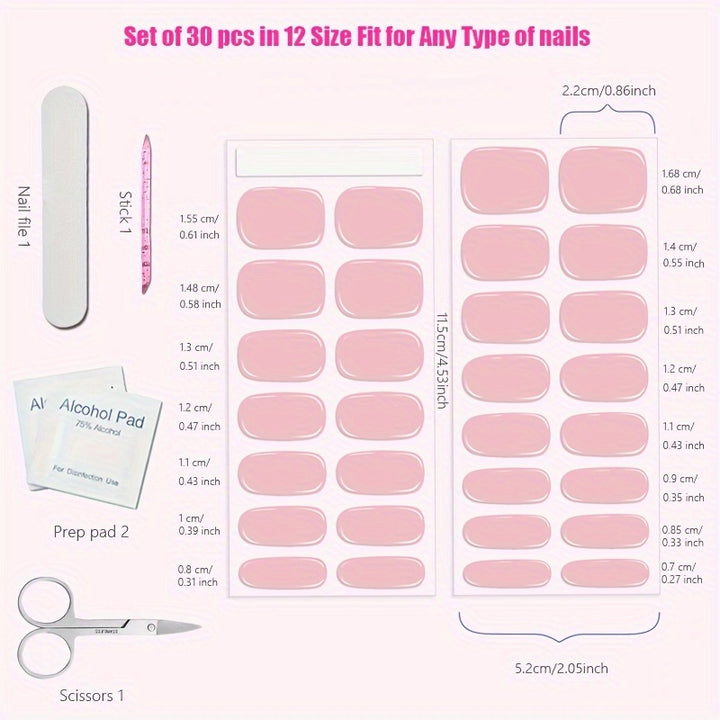 Semi Cured Gel Nail Wraps, 30 Pcs Semi Cured Gel Nail Strips-Nail Polish Sticker Wraps Works With Any Nail Lamps, Salon-Quality, 2 Weeks Long Lasting, Easy To Apply & Remove - Total Trends Fusion