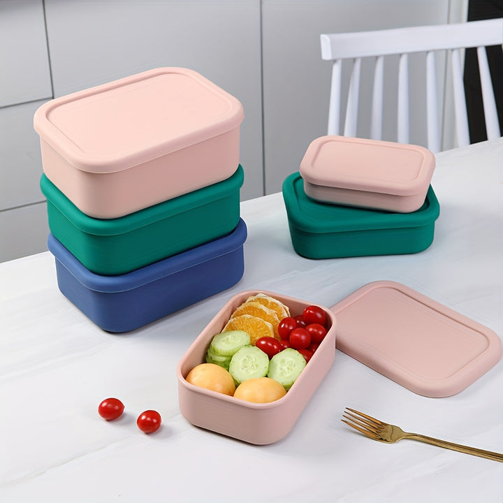 3pcs Silicone Bento Lunch Box Set with Lids - Airtight, Microwave & Dishwasher Safe Food Storage Containers in Green/Pink/Blue - Perfect for School, Office, Camping & Picnics (10oz, 23.6oz, 44oz) - Total Trends Fusion