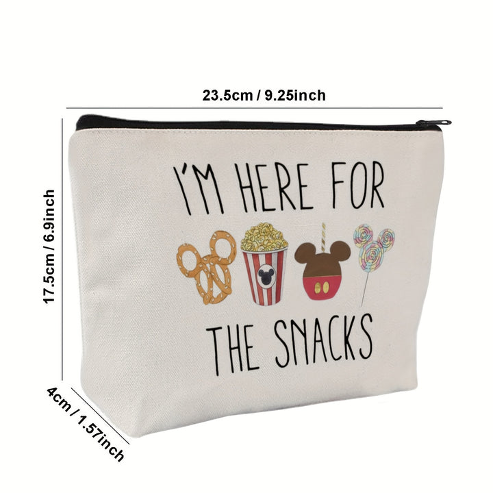 Chic 'I'm Here for the Snacks' Canvas Makeup Bag - Perfect Cosmetic & Toiletry Travel Pouch, Ideal Gift for Birthdays & Christmas - Total Trends Fusion