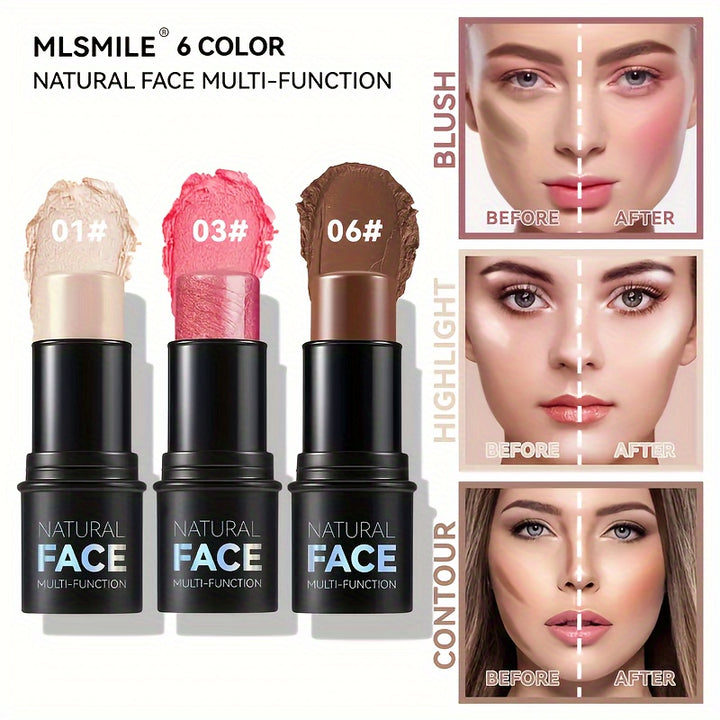 6Pcs Contour Stick, Highlighter Stick, Blush Stick 3Pcs Cream Contour Kit with Contour Brush, Create Face Contour, Non-greasy, Waterproof Long-lasting Effect, Highlighter Makeup Stick for Beginner Medium - Total Trends Fusion