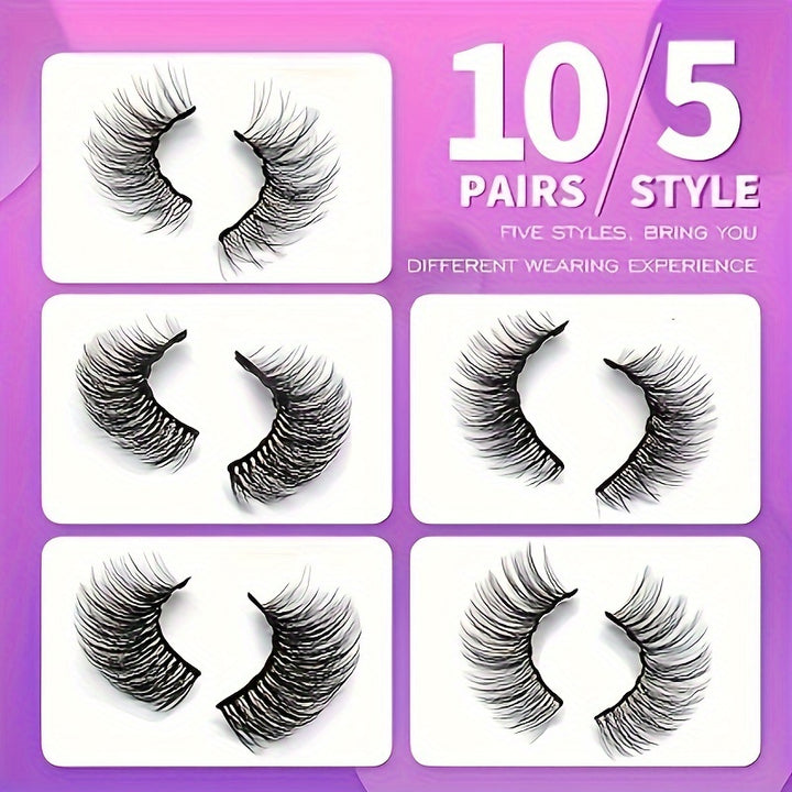 10 Pairs Magnetic Eyelashes Kit - Natural Looking, Reusable, Easy to Wear, No Glue Needed, 3D 5D False Lashes with Latest Six Magnets Technology, Long-Lasting, Water Resistant, and Gentle on Eyes - Total Trends Fusion