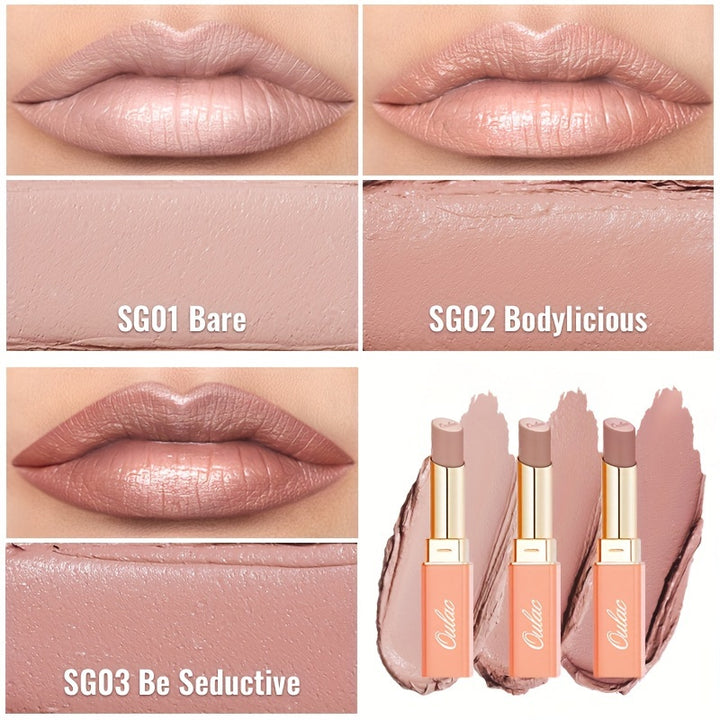 Oulac Cream Lipsticks for Women, Nude Long Lasting Hydrating Lipstick, Full Coverage Lip Color, Moisturizing, Satin Finish, Creamy, Infused with Hyaluronic Acid, Vegan 3PCS set Cream Lipsticks