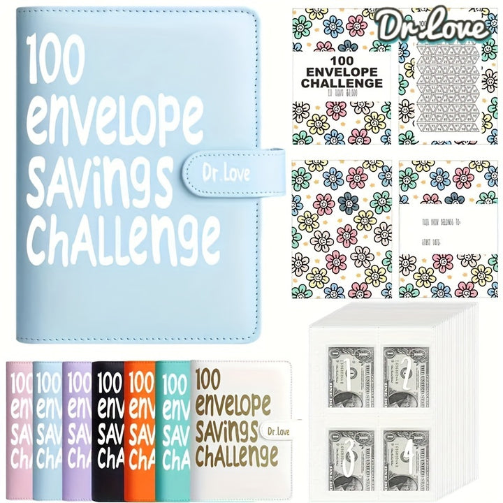 100 Envelope Savings Challenge Binder - Cash Savings Planner with Numbered Pockets to Save $5050 in 100 Days, Coin Envelope Budget Book with Tracker by Dr.Love - Total Trends Fusion