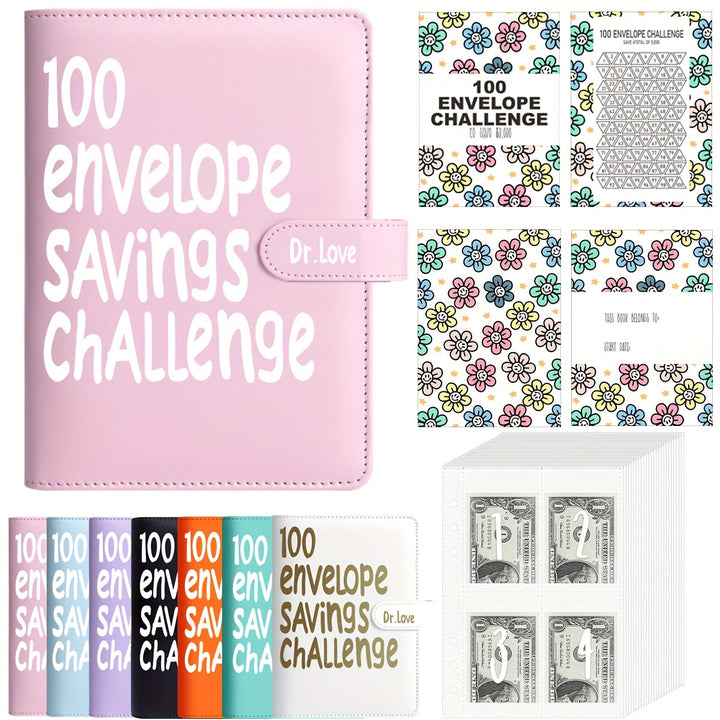 100 Envelope Savings Challenge Binder - Cash Savings Planner with Numbered Pockets to Save $5050 in 100 Days, Coin Envelope Budget Book with Tracker by Dr.Love - Total Trends Fusion