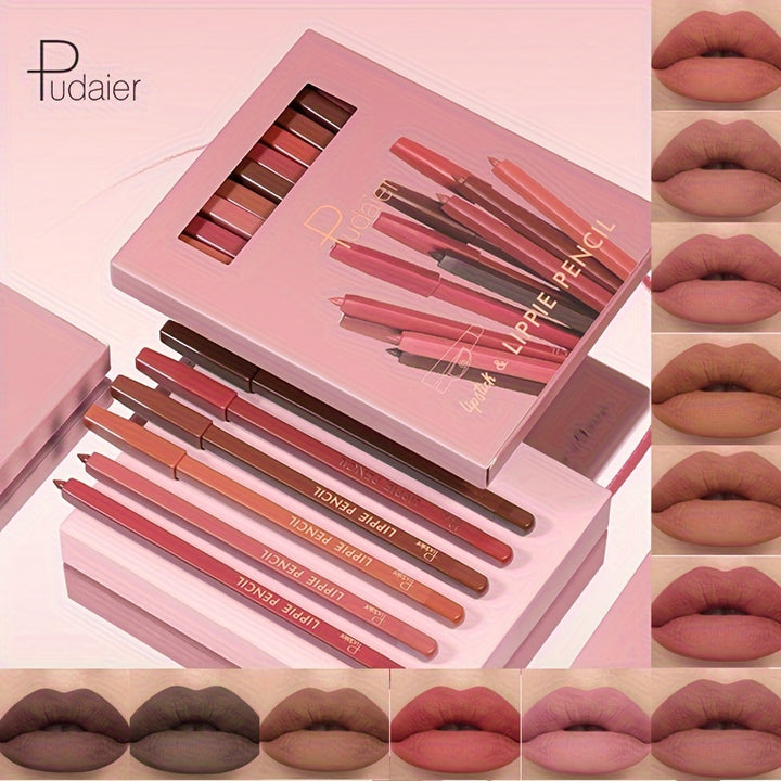 Pudaier 12 Pcs Lippie Pencil Waterproof Sweatproof Lip Liner Easy Coloring Non-fading Color Rendering Lip Makeup Set - Total Trends Fusion