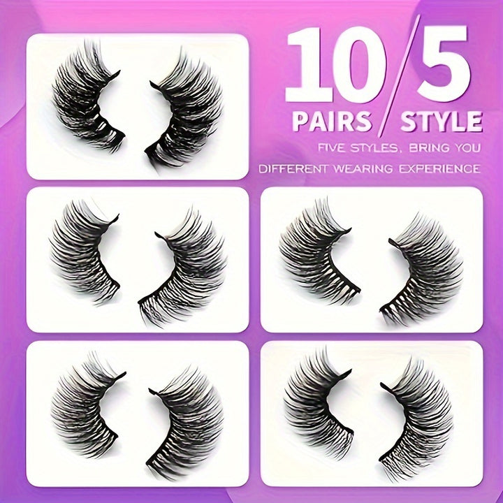 10 Pairs Magnetic Eyelashes Kit - Natural Looking, Reusable, Easy to Wear, No Glue Needed, 3D 5D False Lashes with Latest Six Magnets Technology, Long-Lasting, Water Resistant, and Gentle on Eyes - Total Trends Fusion